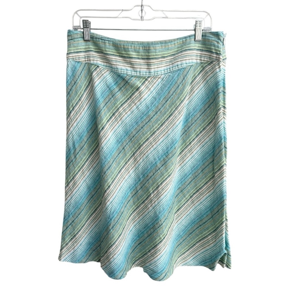 Women’s Coastal Y2K Stripe 100% Linen Knee-Length Skirt Size 14 Large Casual